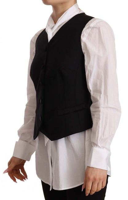  - Elegant Black Wool Blend Waistcoat