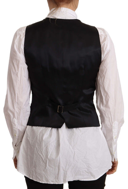  - Elegant Black Wool Blend Waistcoat