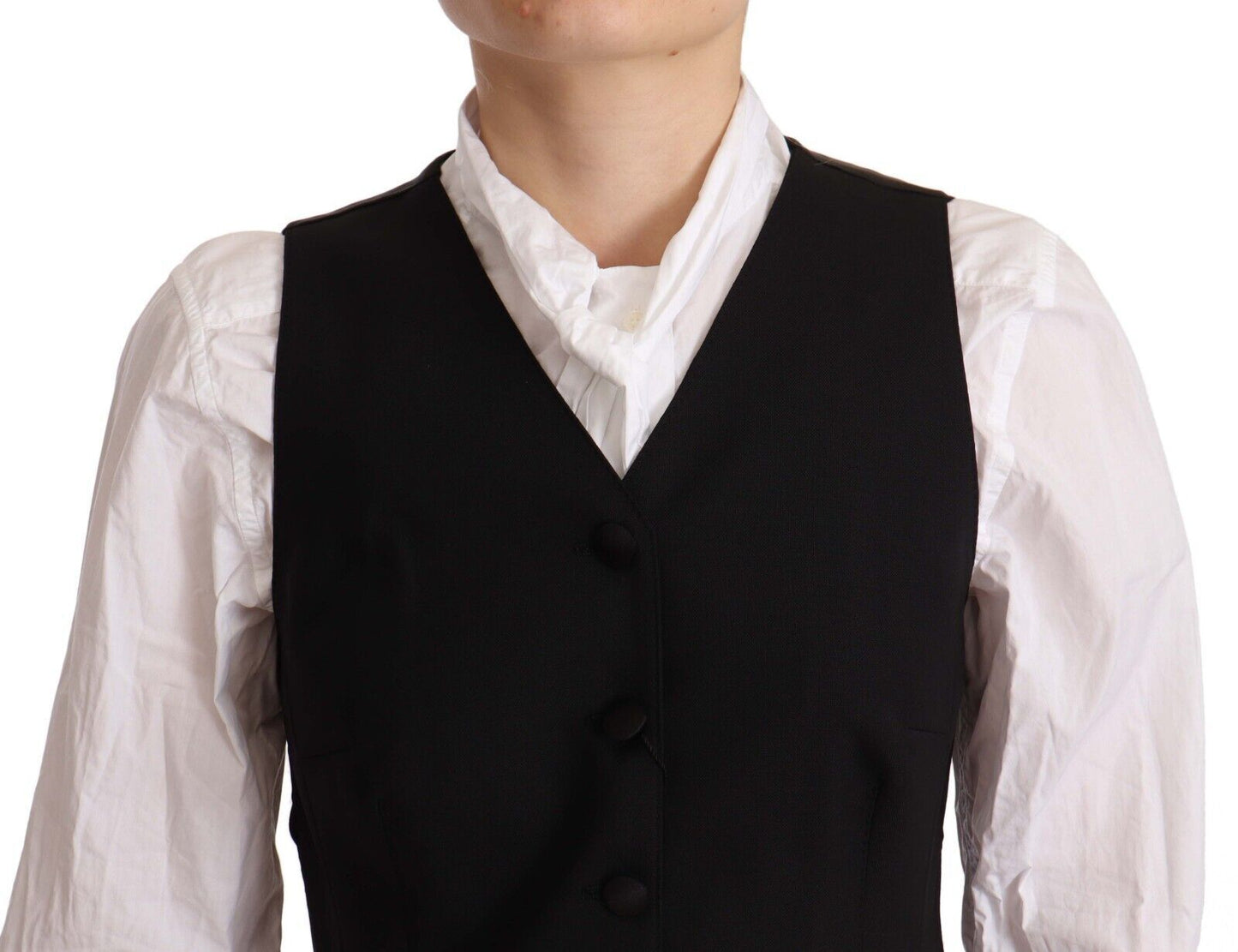  - Elegant Black Wool Blend Waistcoat