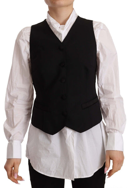  - Elegant Black Wool Blend Waistcoat