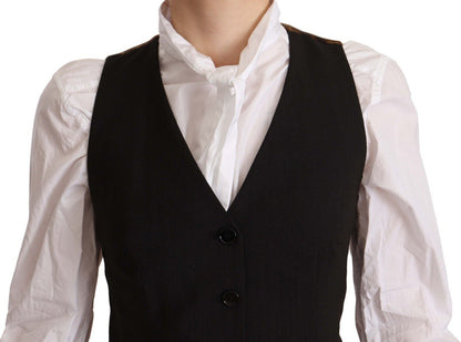  - Elegant Black Buttoned Vest Top