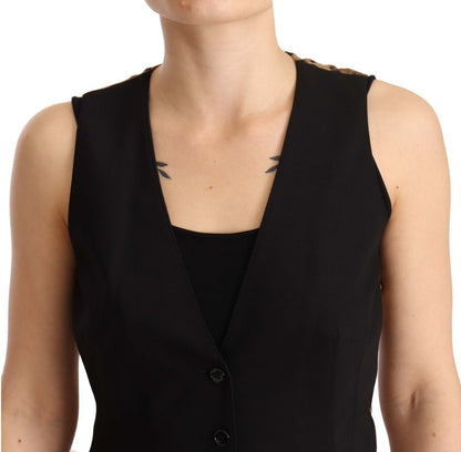  - Elegant Black Wool Blend Waistcoat