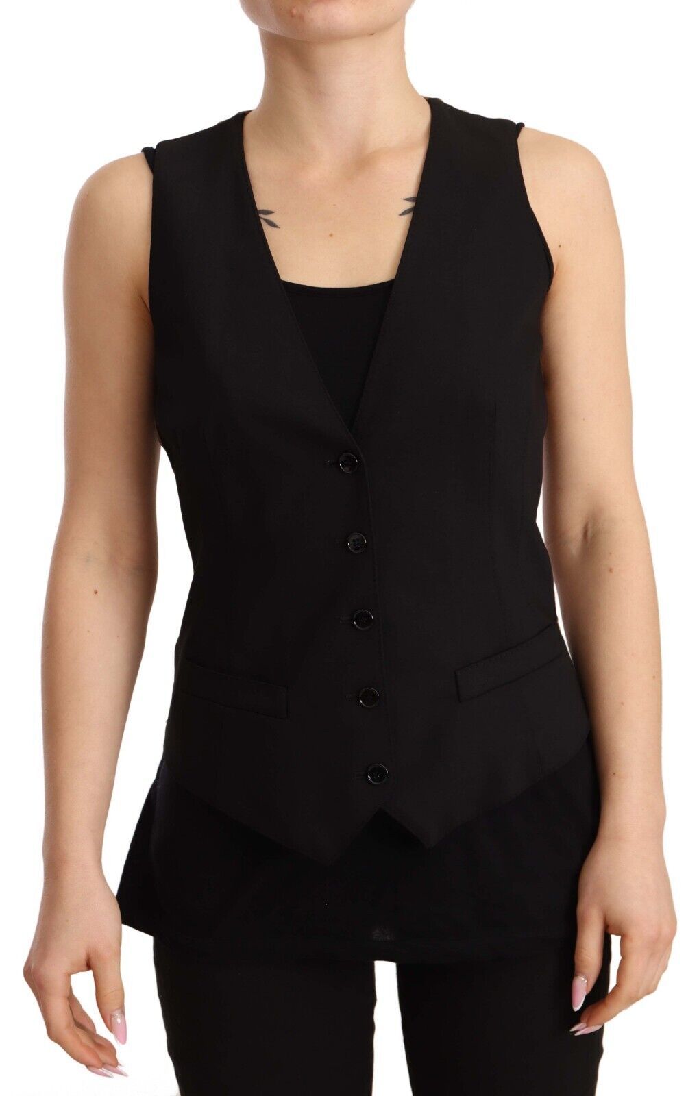  - Elegant Black Wool Blend Waistcoat