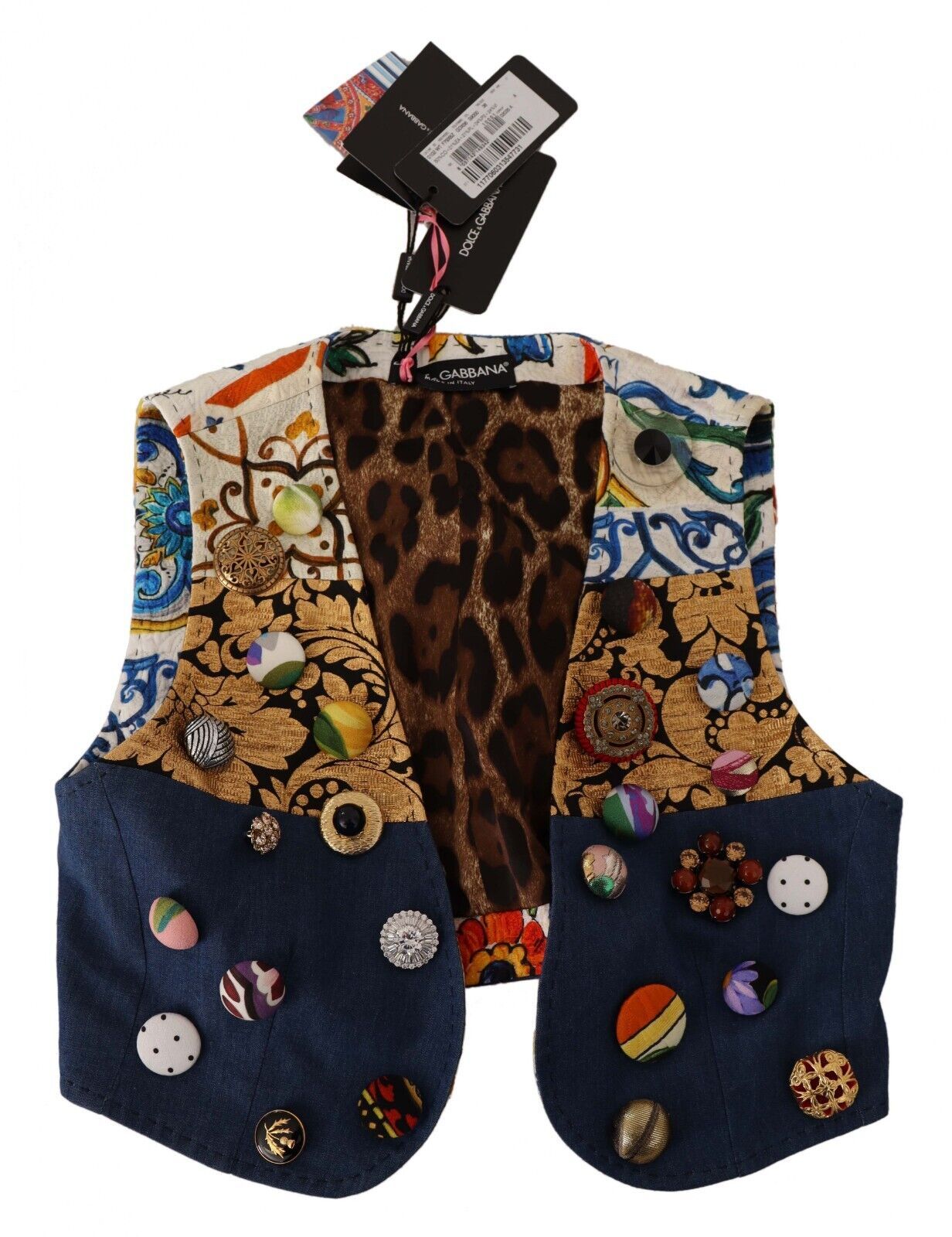  - Multicolor Cropped Vest Top with Button Accents