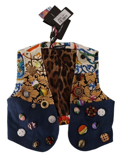  - Multicolor Cropped Vest Top with Button Accents