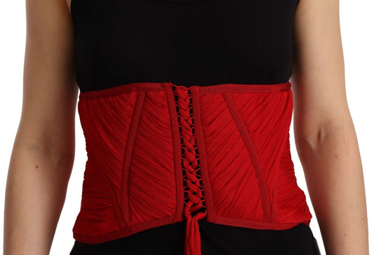 Elegant Red Silk Corset Belt Top - The Luxe Alliance