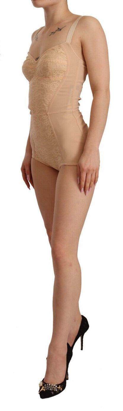 Beige Lace Panel Stretch Bodysuit by Dolce & Gabbana