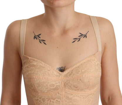 Beige Lace Panel Stretch Bodysuit by Dolce & Gabbana