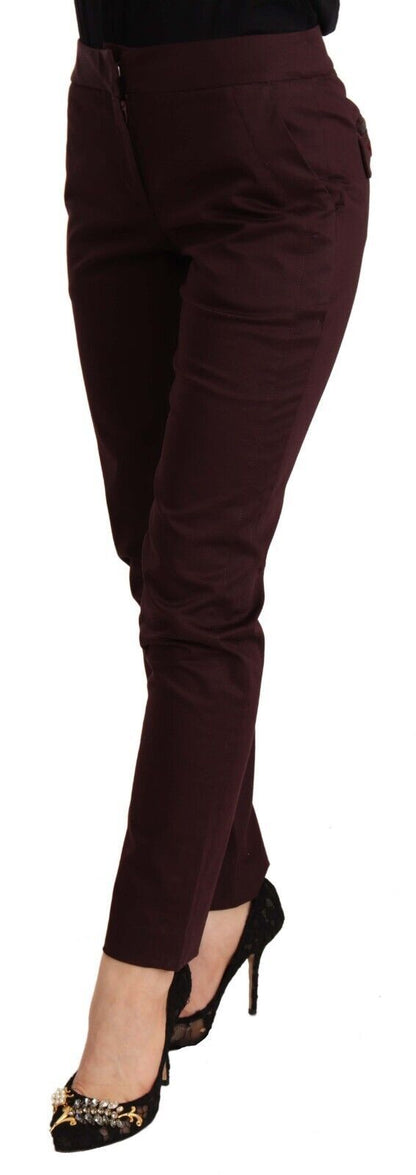  - Maroon Slim Fit Skinny Pants with Zipper Detail