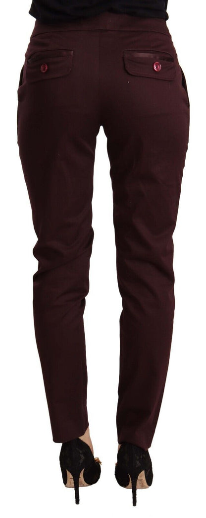  - Maroon Slim Fit Skinny Pants with Zipper Detail