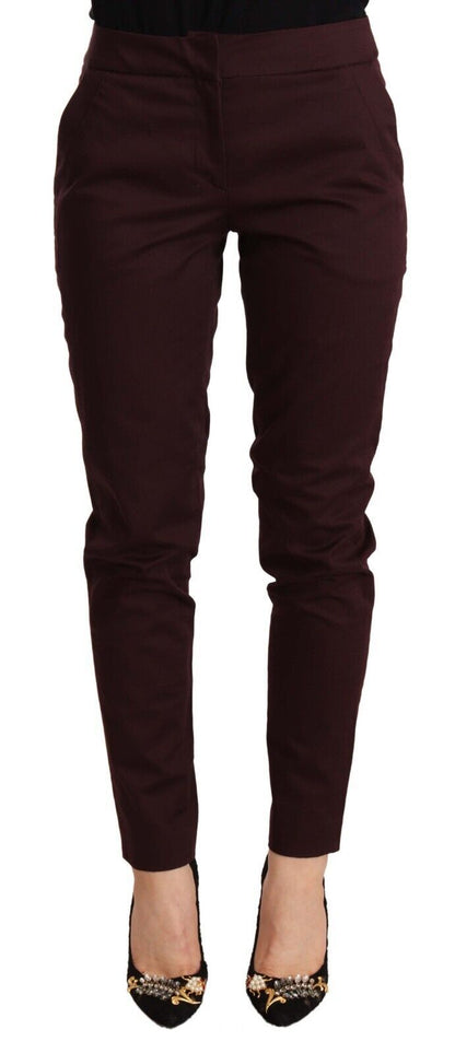  - Maroon Slim Fit Skinny Pants with Zipper Detail