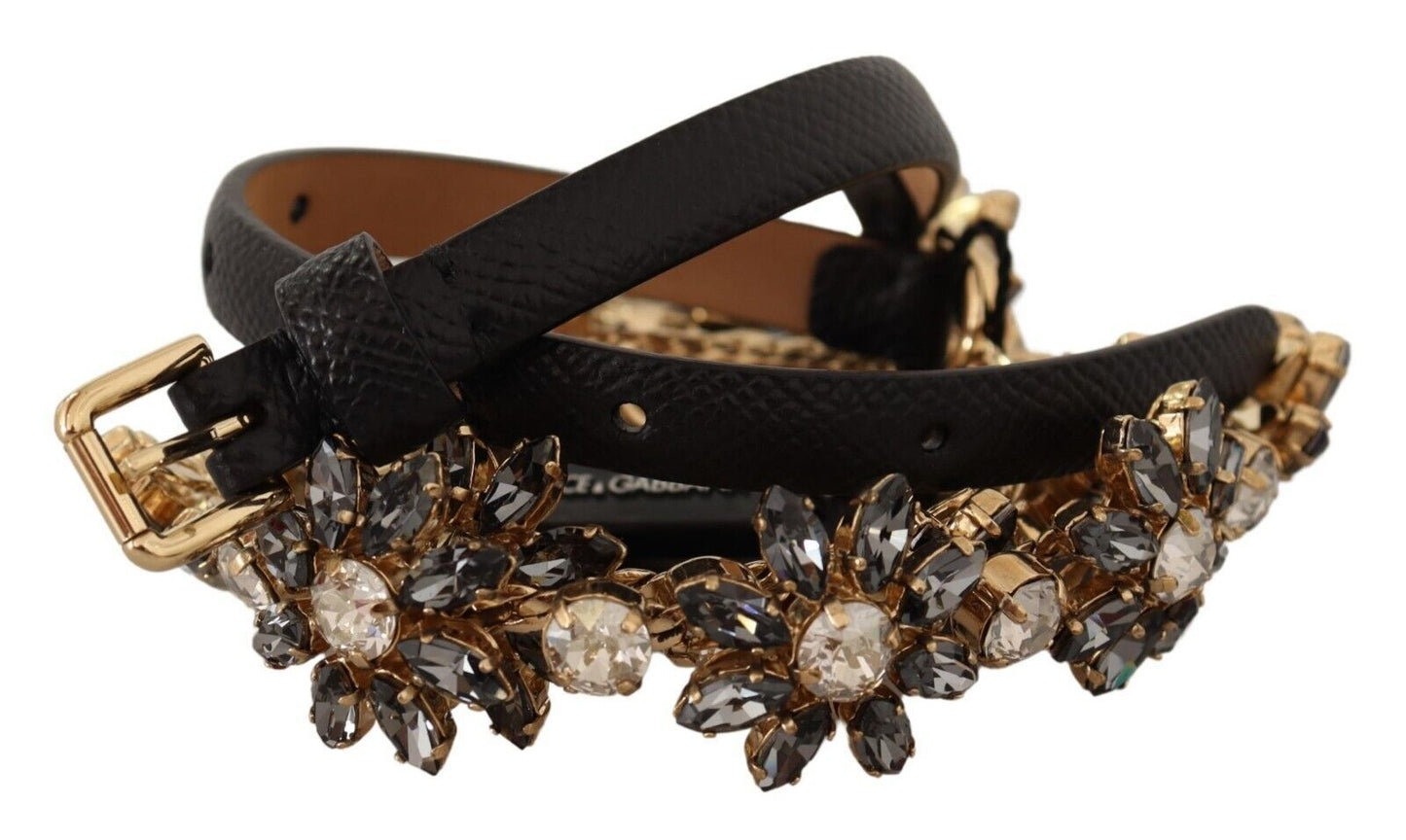  - Elegant Crystal Daisy Chain Leather Belt