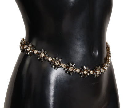  - Elegant Crystal Daisy Chain Leather Belt