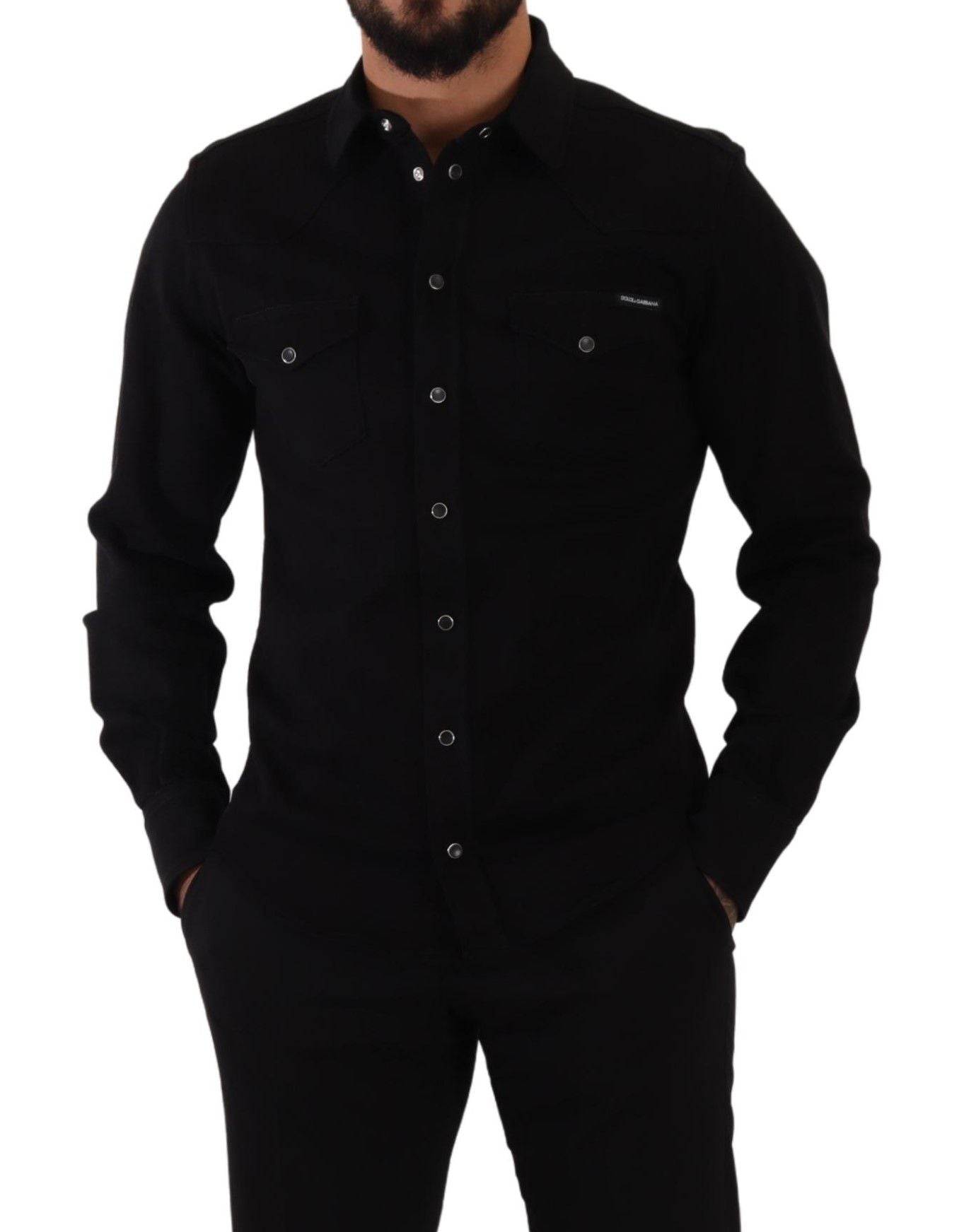  - Slim Fit Casual Black Designer Shirt