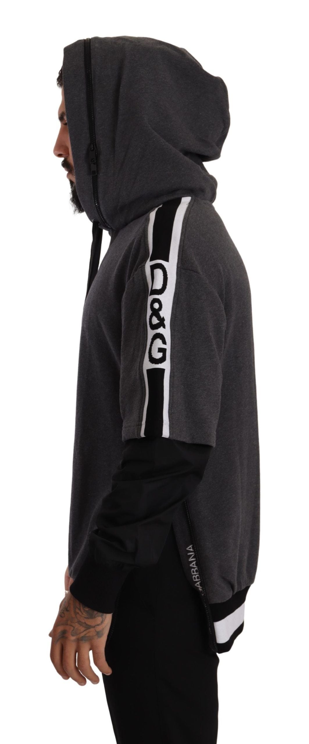  - Elegant Hooded Black & Gray Pullover Sweatshirt