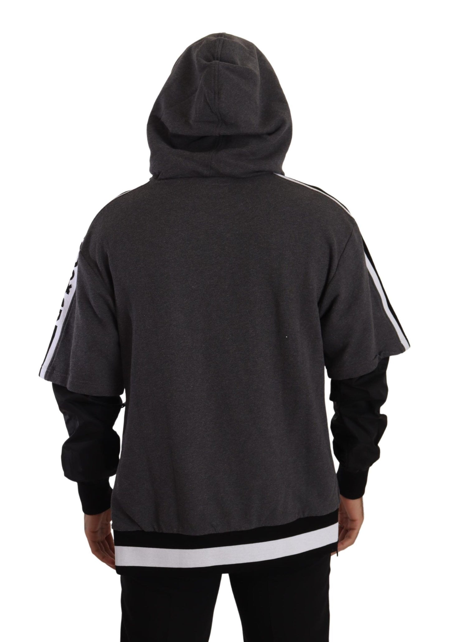  - Elegant Hooded Black & Gray Pullover Sweatshirt