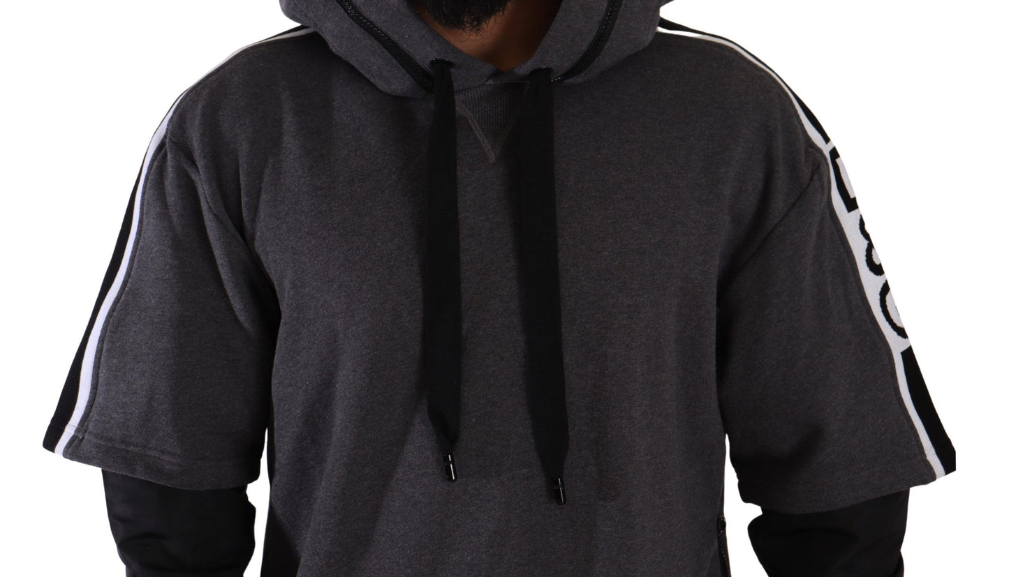  - Elegant Hooded Black & Gray Pullover Sweatshirt