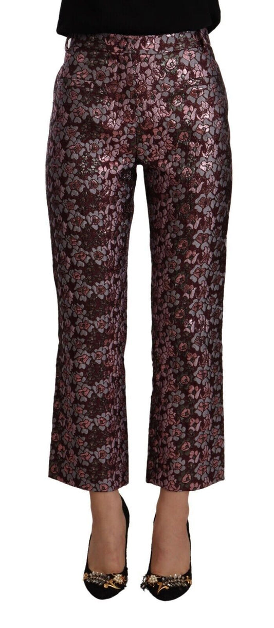  - High Waist Jacquard Flared Cropped Trousers