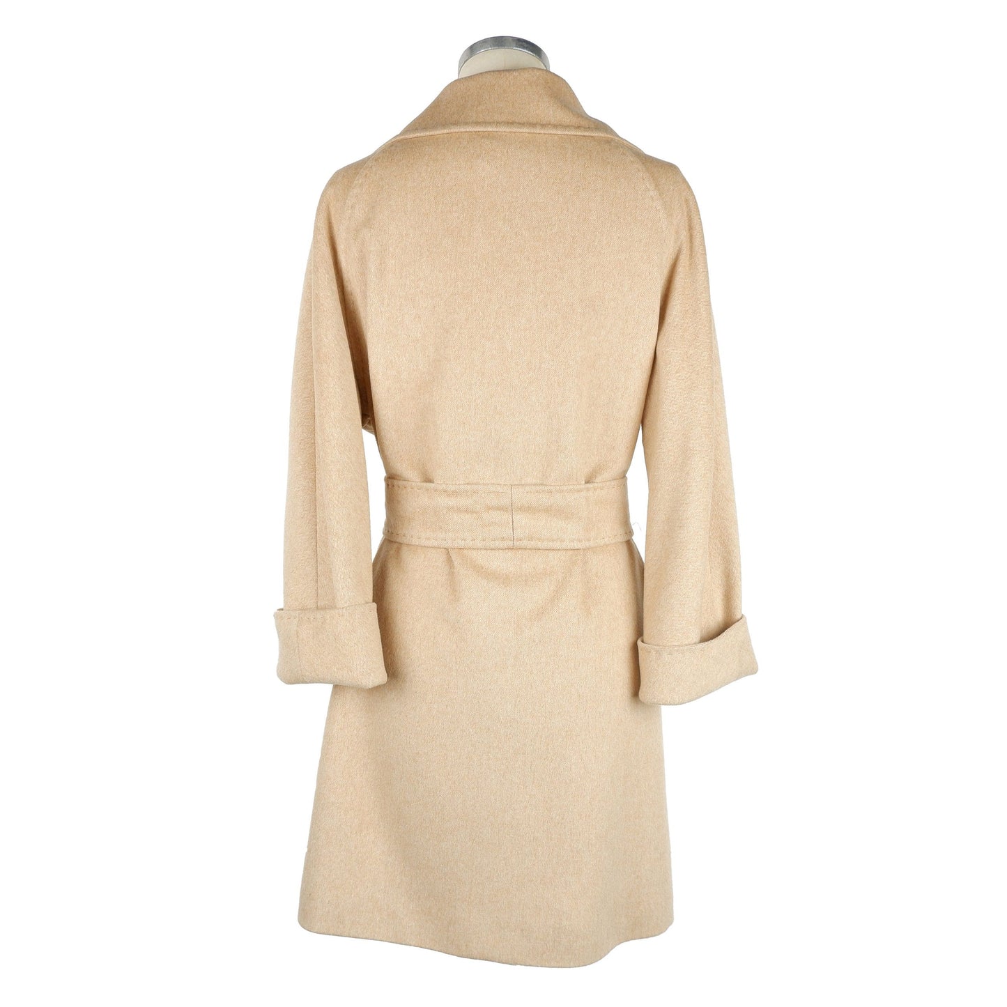  - Elegant Beige Wool Coat with Waist Belt