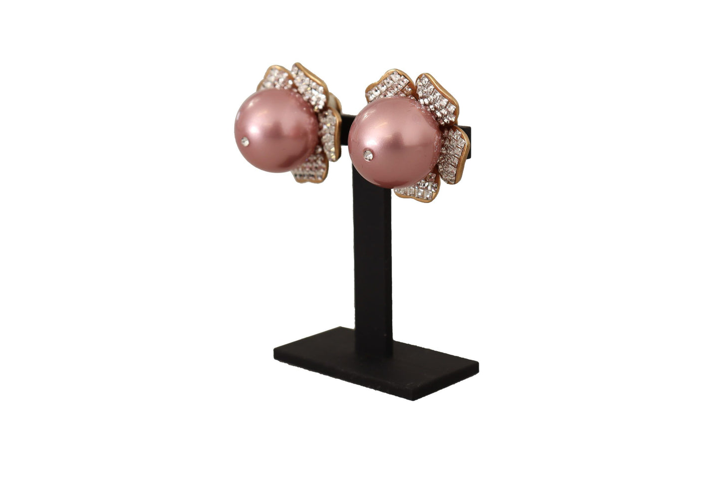  - Elegant Floral Crystal Pearl Clip-On Earrings