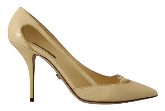  - Pointed Toe Leather Pumps in Sunshine Yellow