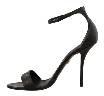  - Elegant Ostrich Leather Ankle Strap Heels