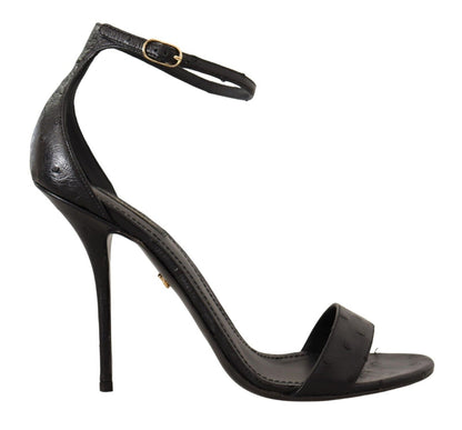  - Elegant Ostrich Leather Ankle Strap Heels