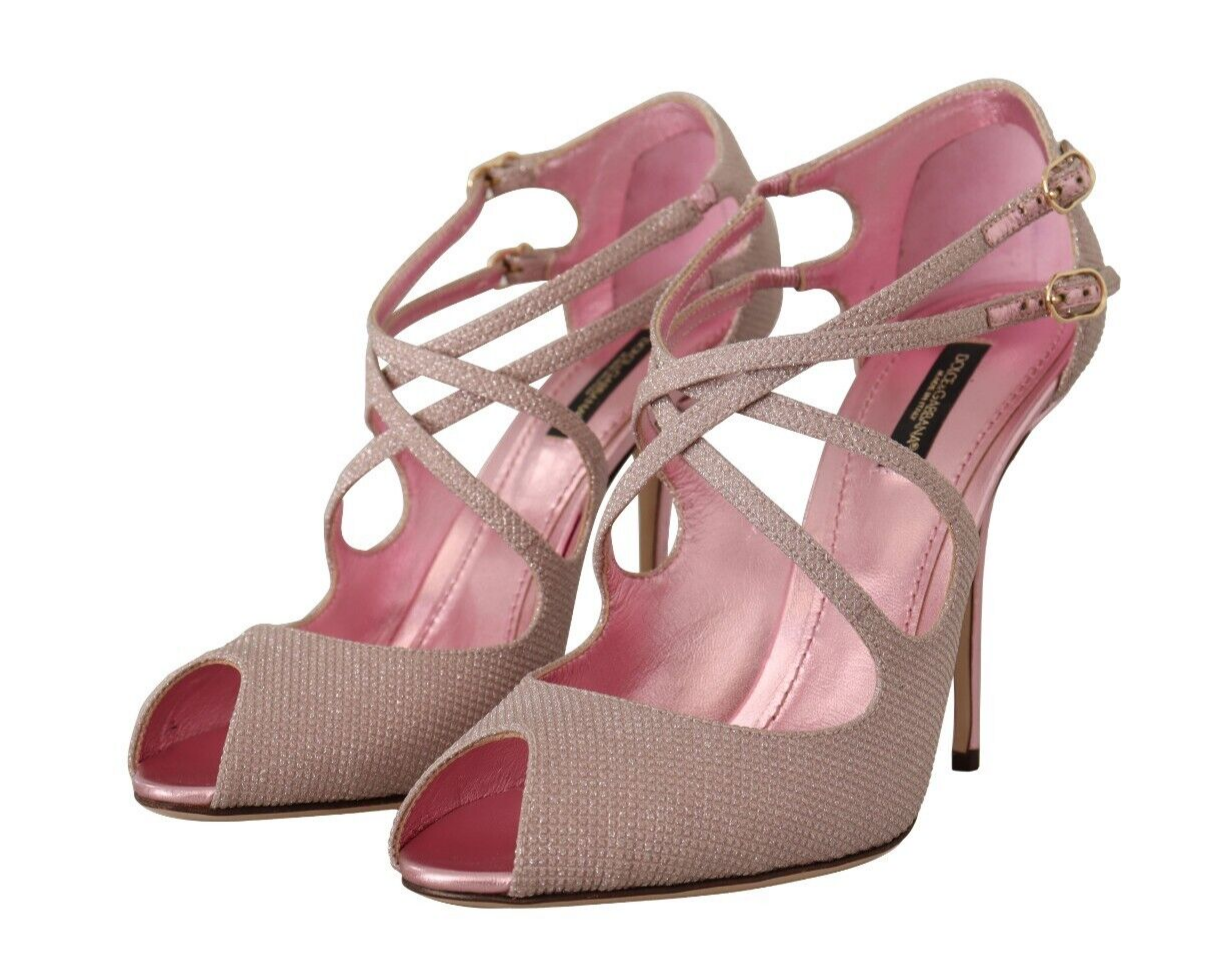  - Pink Glitter Peep Toe High Heels Sandals