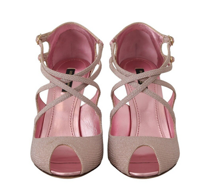  - Pink Glitter Peep Toe High Heels Sandals