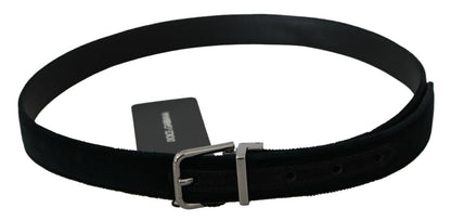  - Elegant Black Leather Belt with Velvet Interior