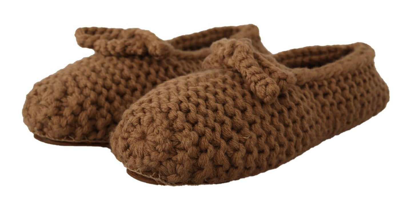  - Elegant Wool Knit Ballerina Flats in Brown