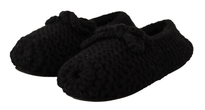  - Elegant Black Wool Knit Ballet Flats