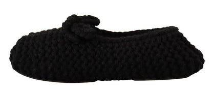  - Elegant Black Wool Knit Ballet Flats