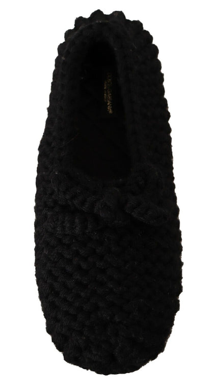  - Elegant Black Wool Knit Ballet Flats