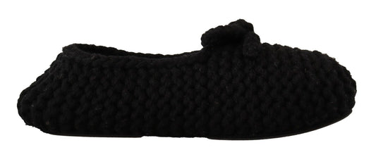  - Elegant Black Wool Knit Ballet Flats