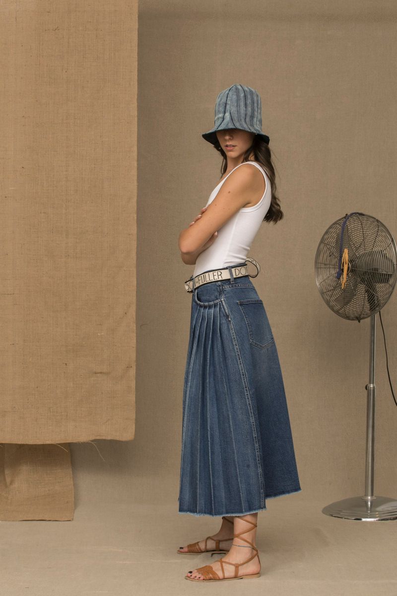  - Chic Blue Denim Pleated Skirt