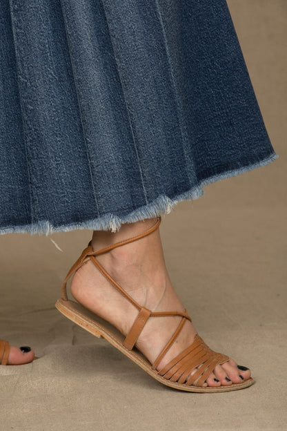  - Chic Blue Denim Pleated Skirt