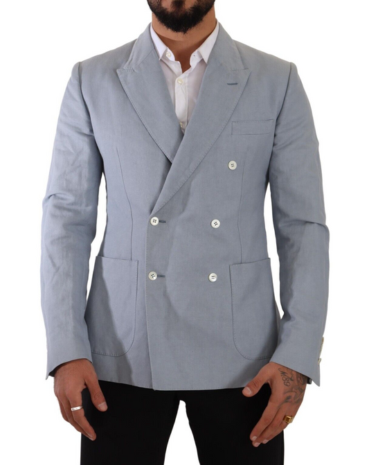  - Elegant Slim Fit Light Blue Double Breasted Blazer