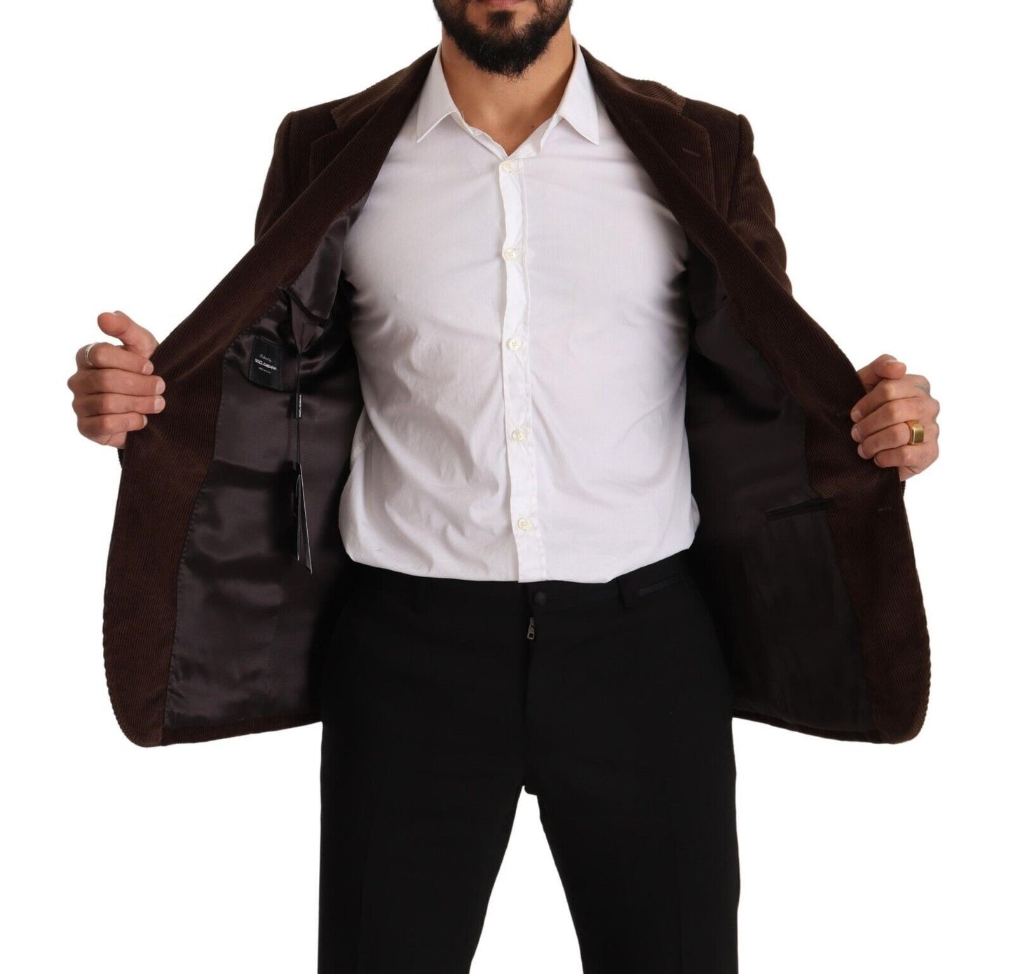  - Elegant Brown Corduroy Slim Fit Blazer