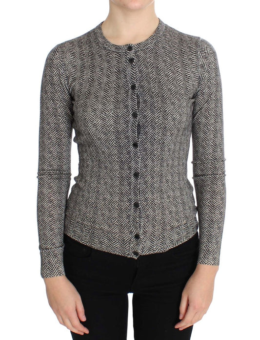  - Elegant Black and White Wool Cardigan