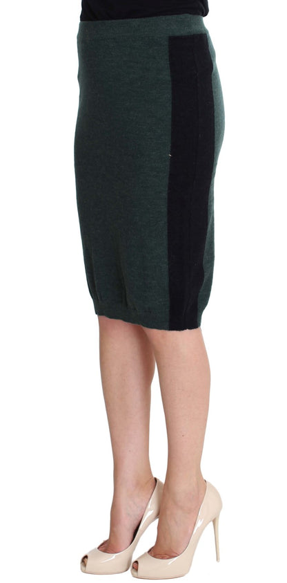  - Emerald Elegance Wool-Blend Pencil Skirt