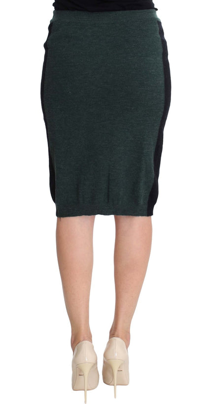  - Emerald Elegance Wool-Blend Pencil Skirt