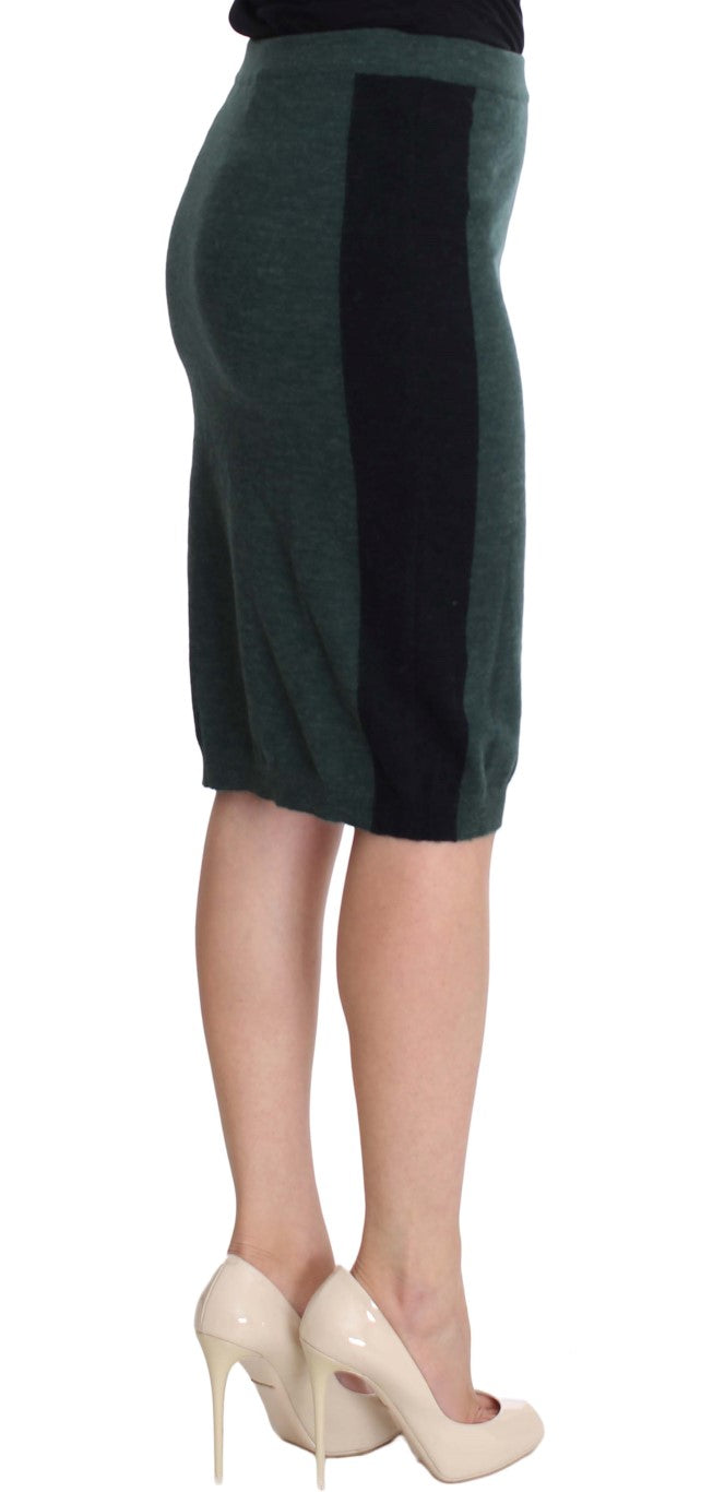  - Emerald Elegance Wool-Blend Pencil Skirt