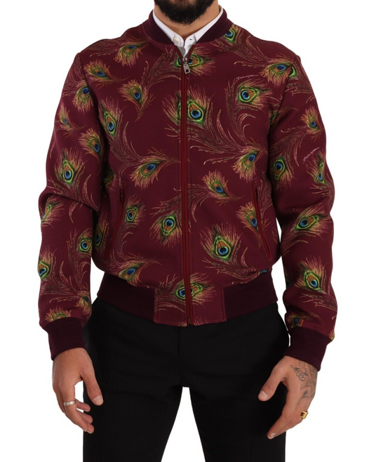  - Radiant Red Peacock Print Bomber Jacket