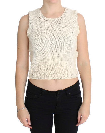  - Beige Sleeveless Cotton Blend Vest Sweater