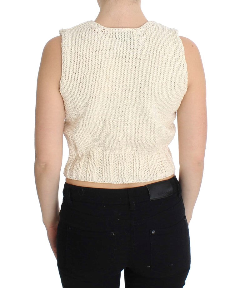  - Beige Sleeveless Cotton Blend Vest Sweater