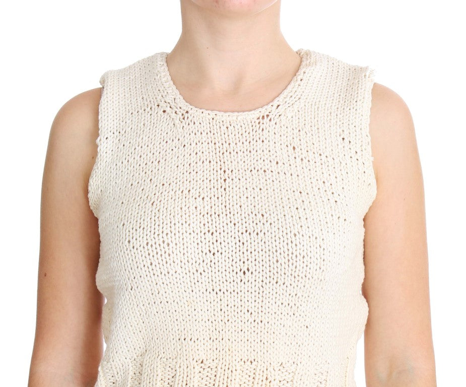  - Beige Sleeveless Cotton Blend Vest Sweater