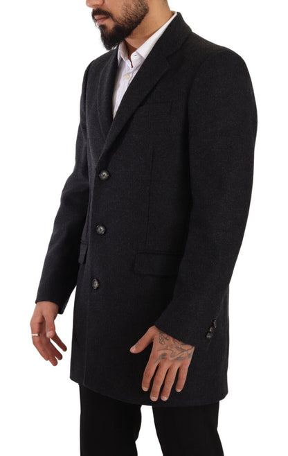  - Elegant Dark Grey Woolen Overcoat
