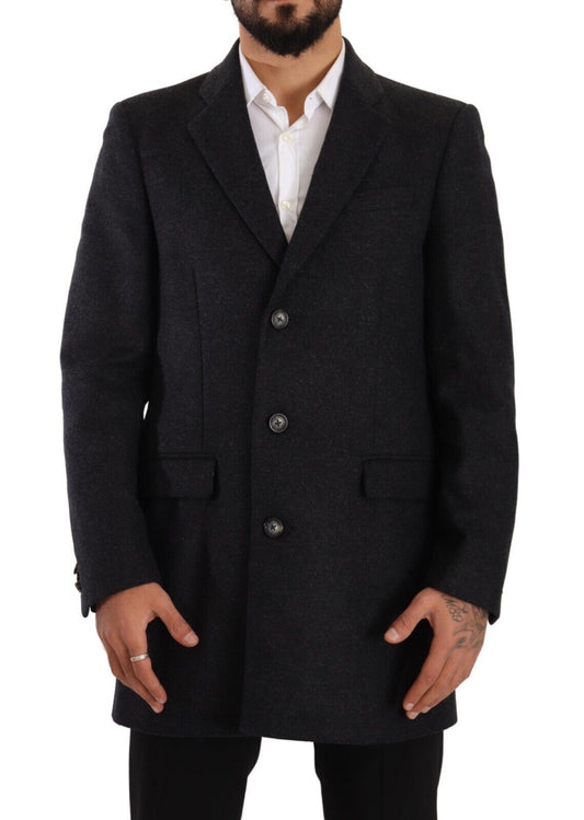  - Elegant Dark Grey Woolen Overcoat