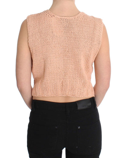  - Elegant Pink Knitted Sleeveless Vest Sweater